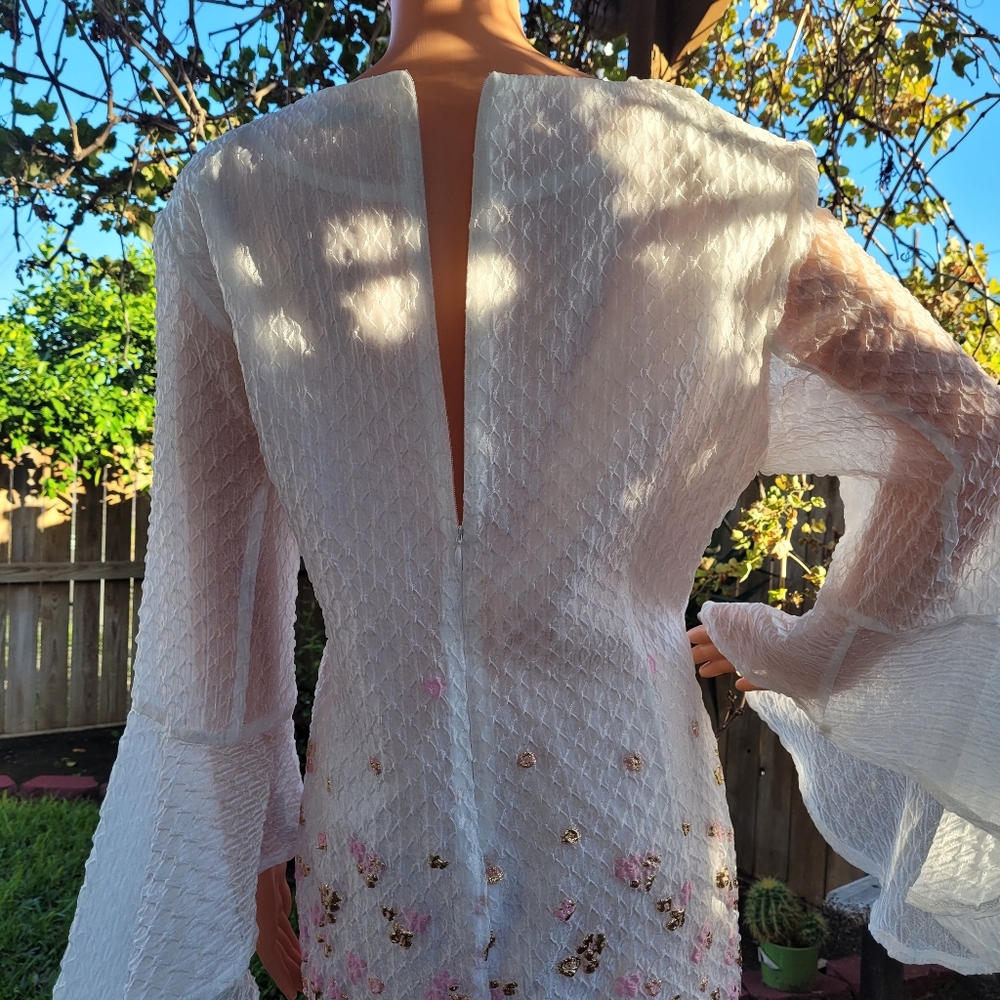 Ella Belle New York Elegant White/Pink & Gold Women's Midi Dress Size 14 - Picture 7 of 12